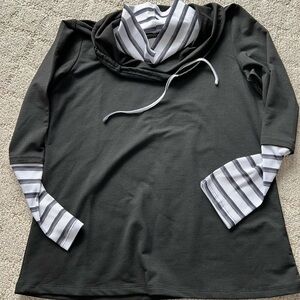 Cowl Neck Charcoal Sweatshirt with Striped Accents